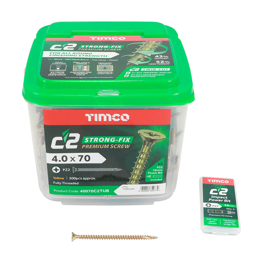 TIMCO - C2 Strong-Fix - PZ - Double Countersunk - Twin-Cut - Yellow - Tubs