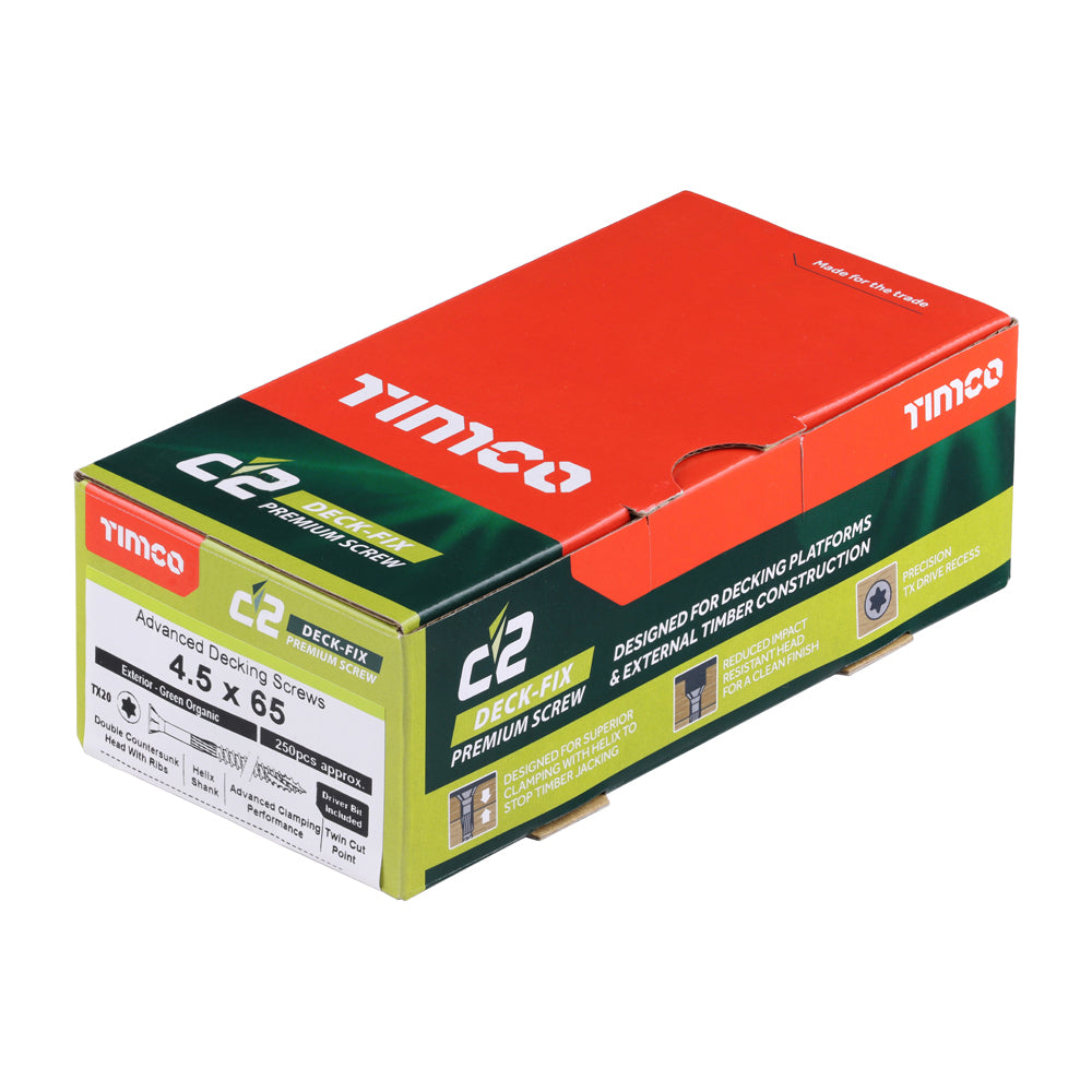 Timco C2 Deck-Fix - TX - Countersunk with Ribs - Twin-Cut - Green 4.5 x 65 Decking Screw (Box of 200)