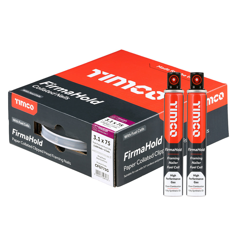3.1 x 75mm - FirmaHold Collated Clipped Head Nails & Fuel Cells - Trade Pack - Plain Shank - FirmaGalv