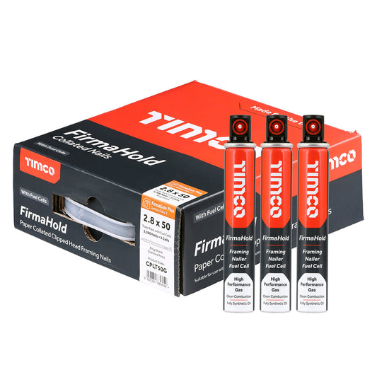 2.8 x 50mm - FirmaHold Collated Clipped Head Nails & Fuel Cells - Trade Pack - Ring Shank - FirmaGalv +