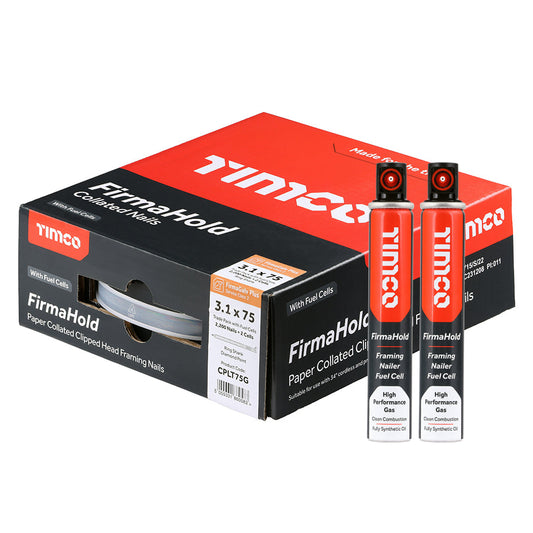 3.1 x 75mm - FirmaHold Collated Clipped Head Nails & Fuel Cells - Trade Pack - Ring Shank - FirmaGalv +