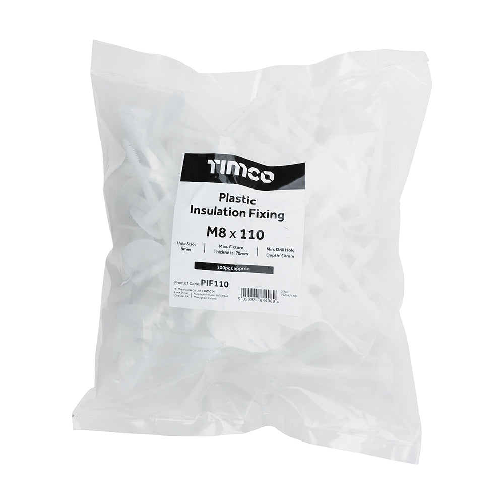 Plastic Insulation Fixings 110mm x 8.00mm - White - (Bag of 100)