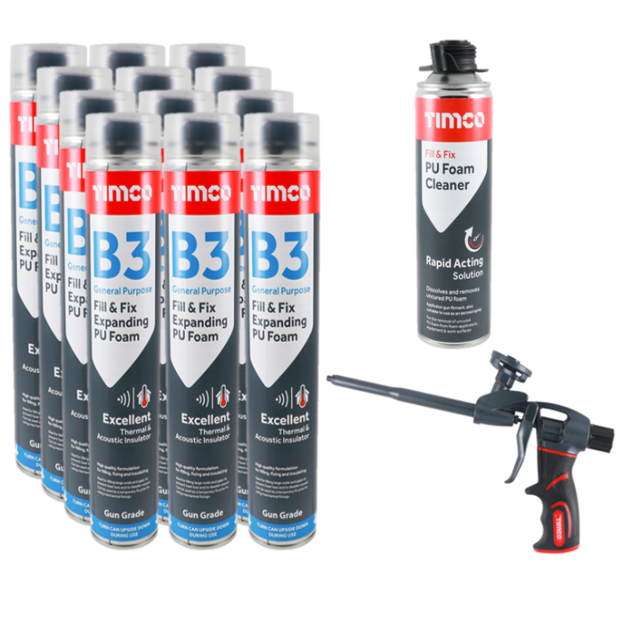 B3 General Purpose Fill & Fix Expanding Foam Bundle, 12 Foam, 1 Gun, 1 Cleaner
