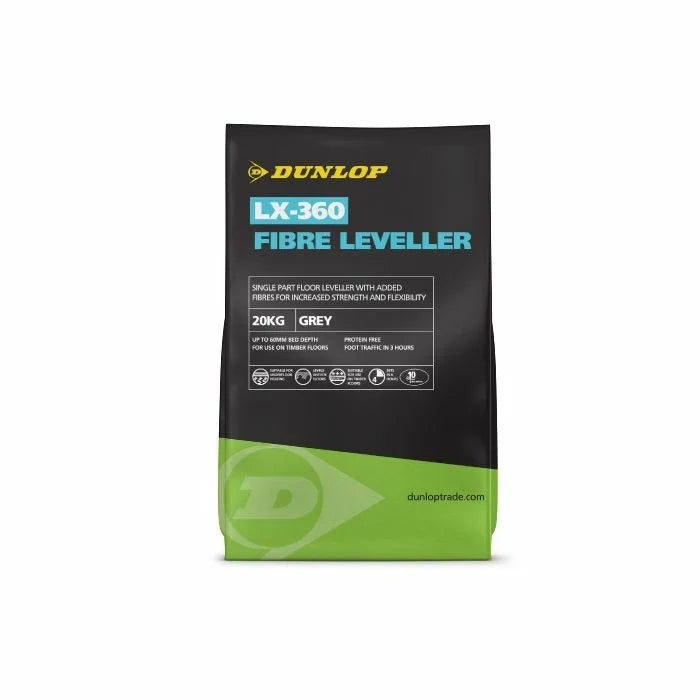 Dunlop LX360 Grey Fibre Reinforced Self Leveller (20Kg) is a single-part floor leveller with added fibres for increased strength and flexibility.