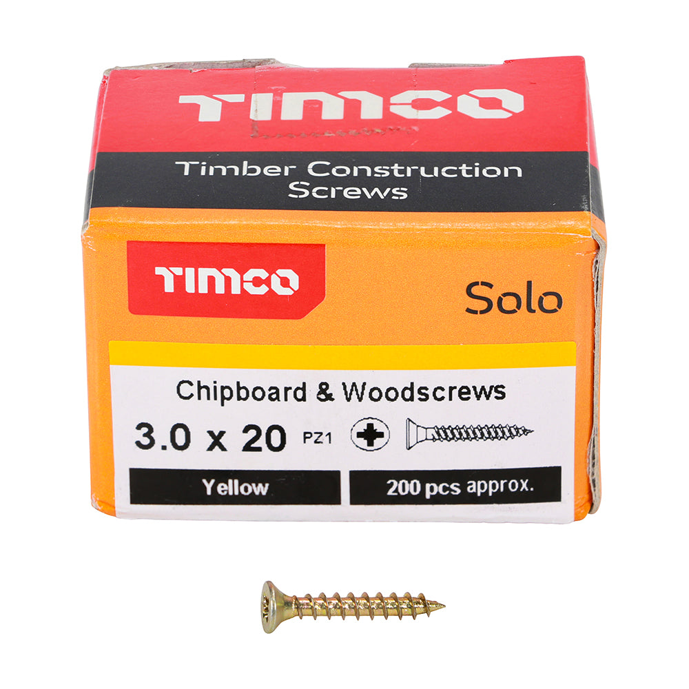 TIMCO - Solo Chipboard & Woodscrews - PZ - Double Countersunk - Yellow