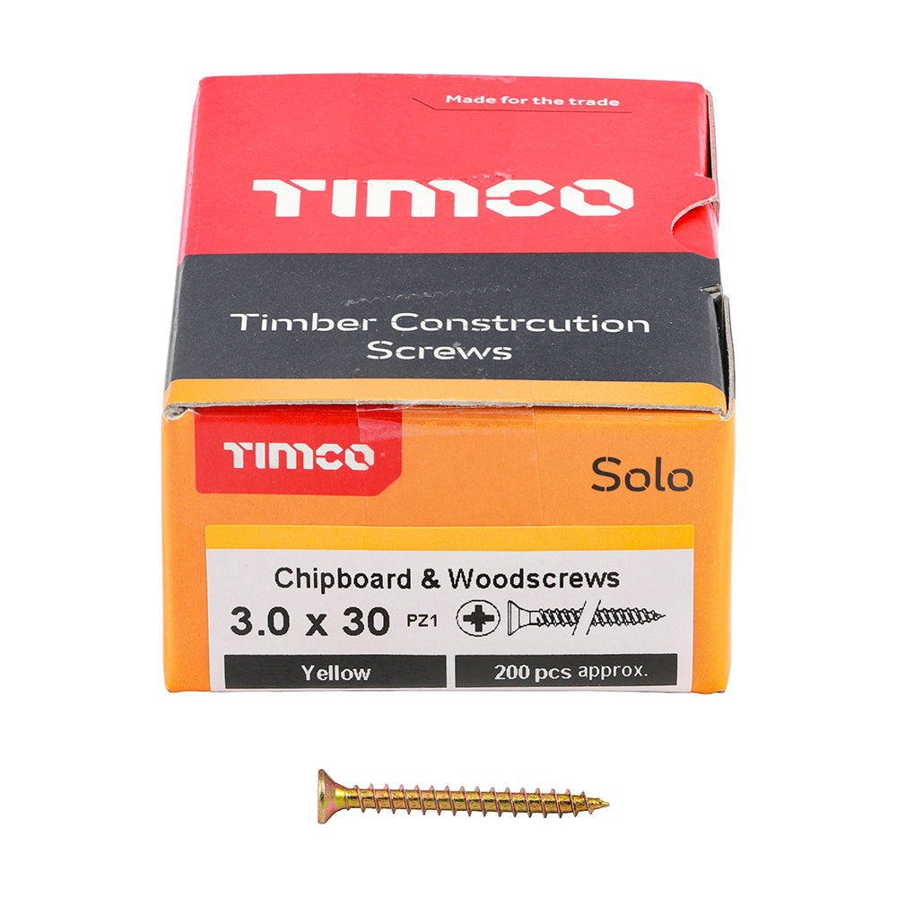 TIMCO - Solo Chipboard & Woodscrews - PZ - Double Countersunk - Yellow