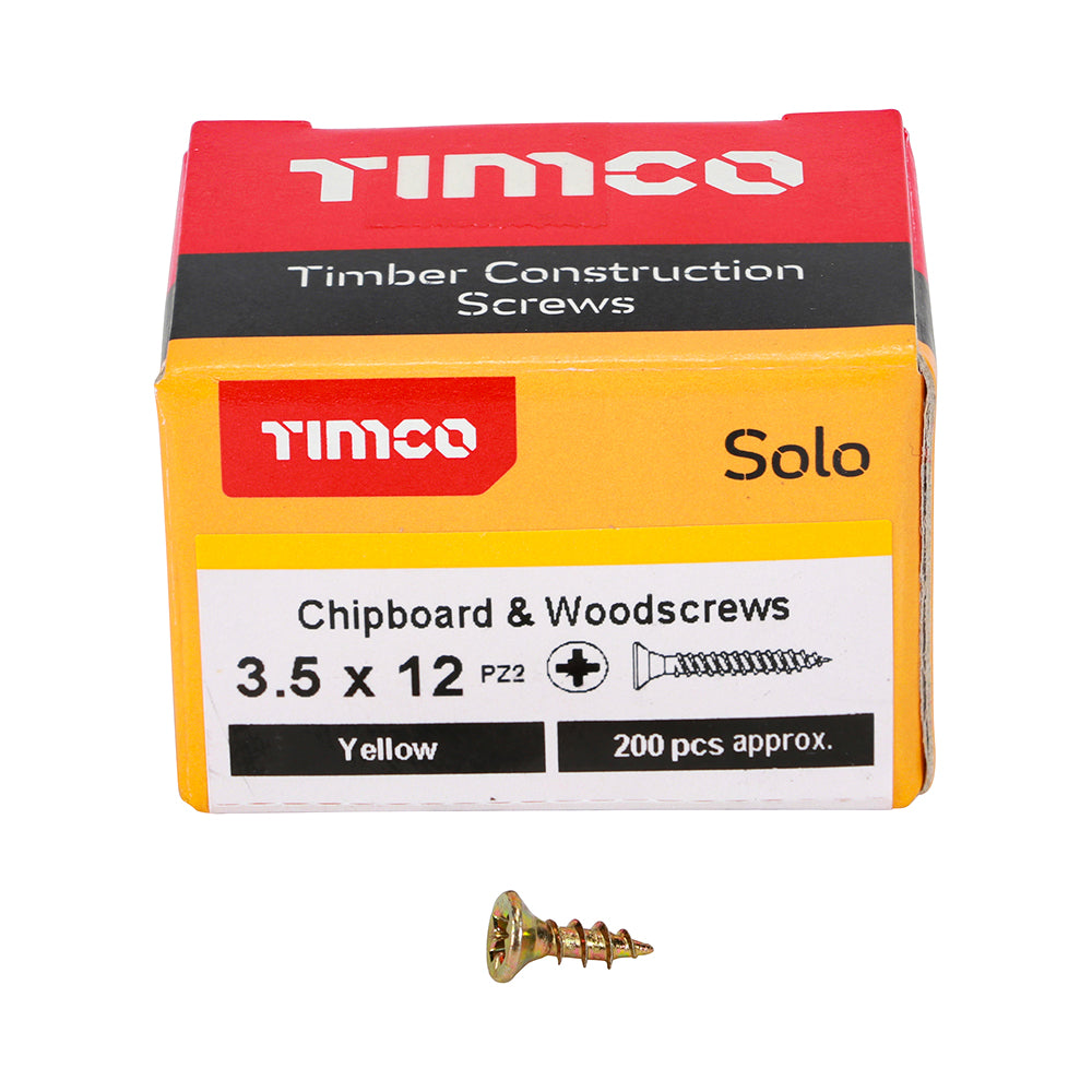 TIMCO - Solo Chipboard & Woodscrews - PZ - Double Countersunk - Yellow