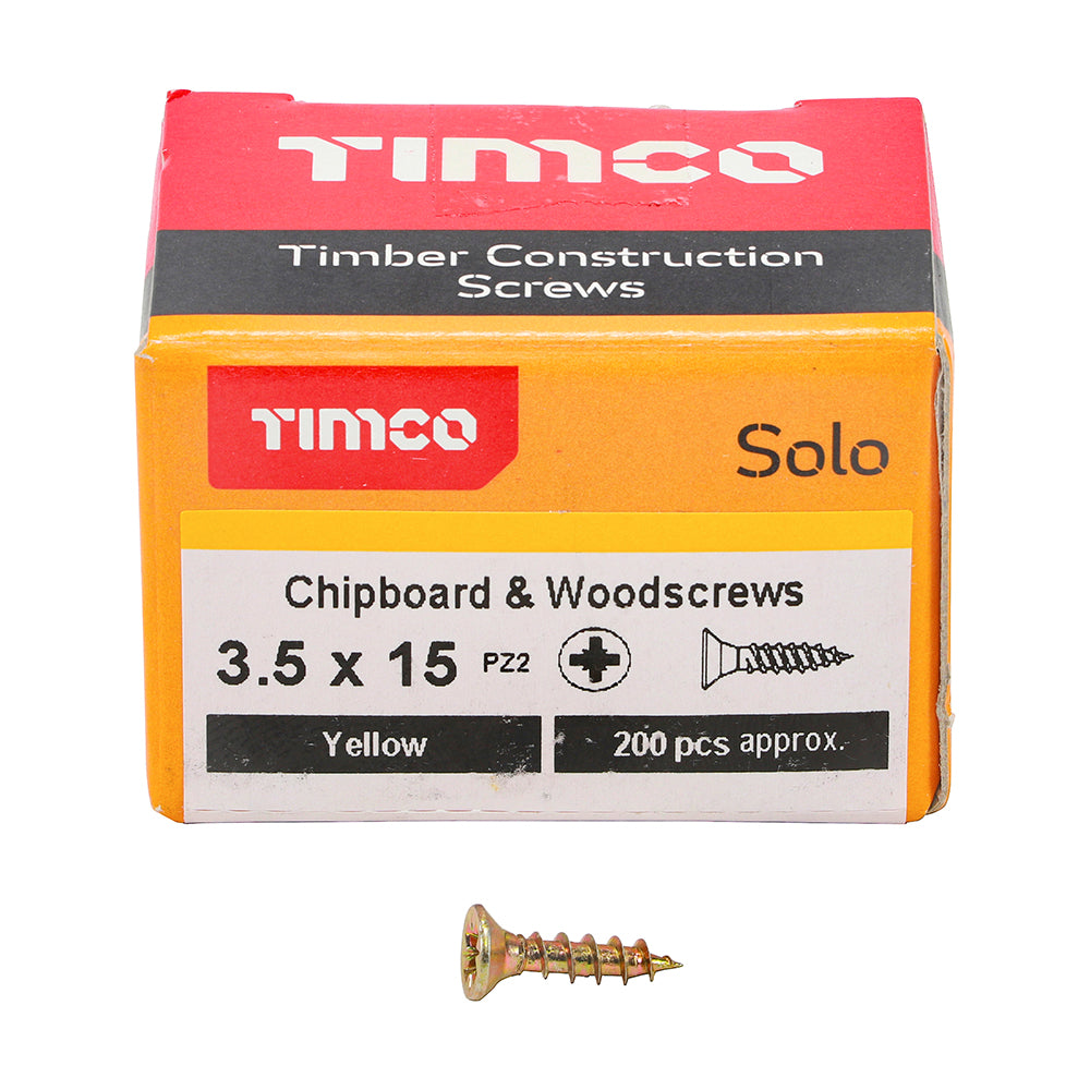 TIMCO - Solo Chipboard & Woodscrews - PZ - Double Countersunk - Yellow