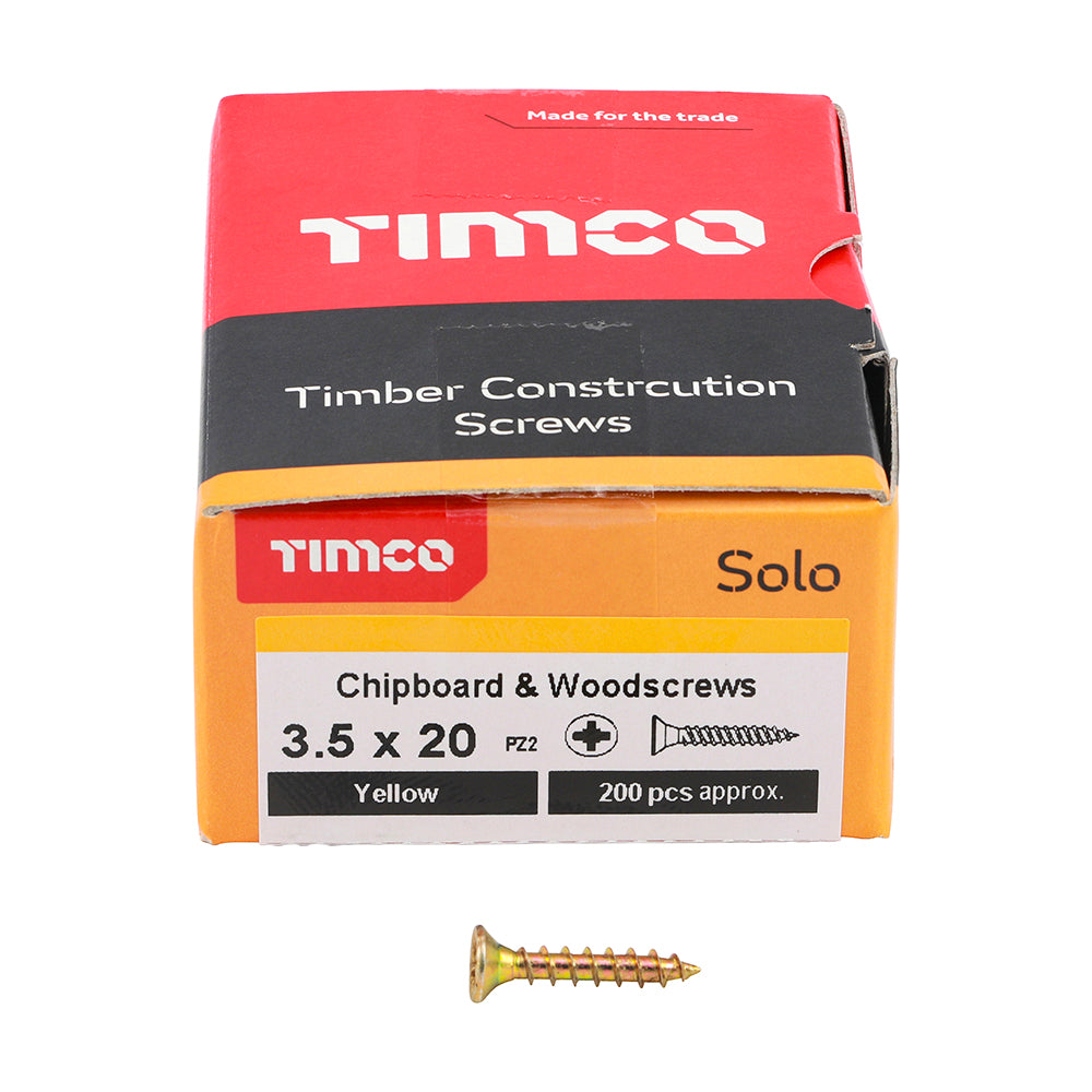 TIMCO - Solo Chipboard & Woodscrews - PZ - Double Countersunk - Yellow