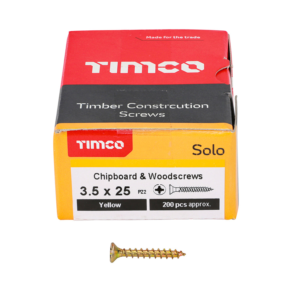 TIMCO - Solo Chipboard & Woodscrews - PZ - Double Countersunk - Yellow