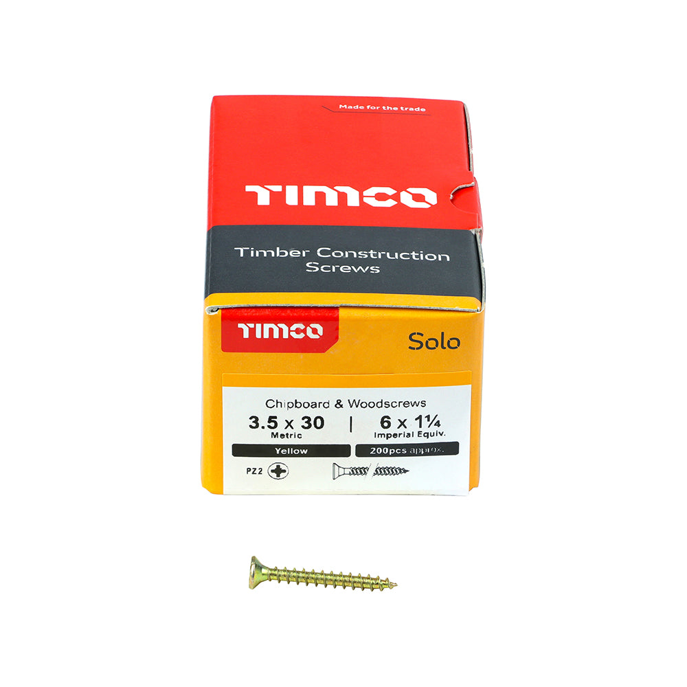TIMCO - Solo Chipboard & Woodscrews - PZ - Double Countersunk - Yellow