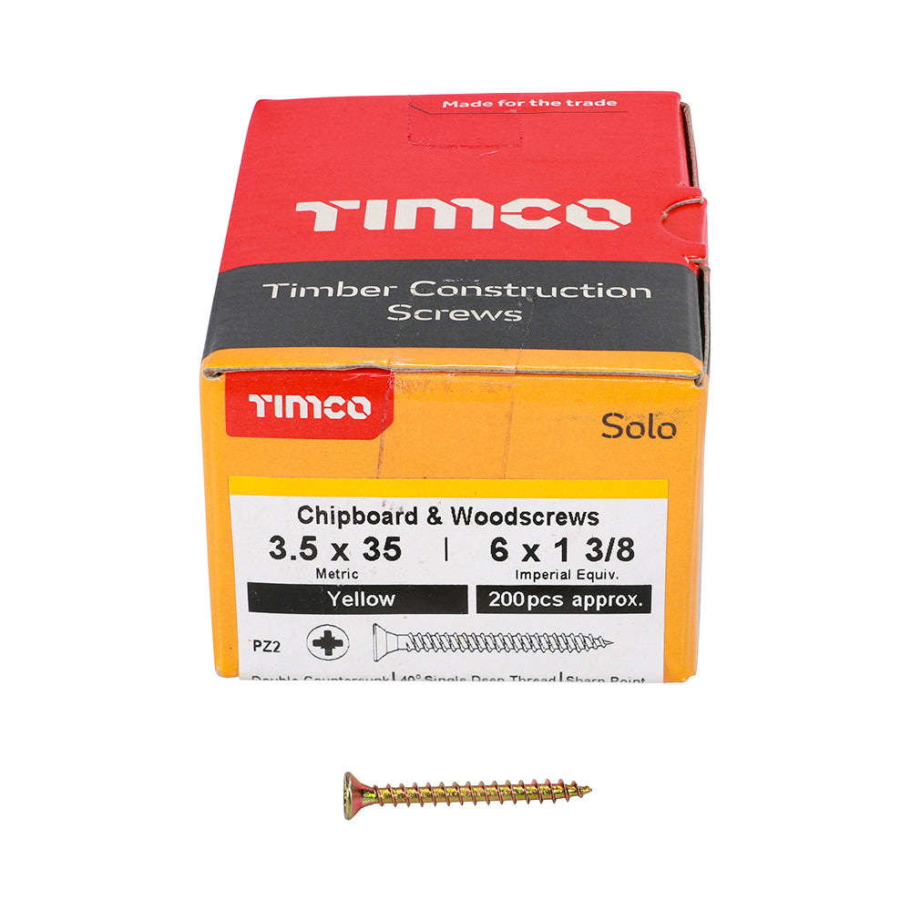 TIMCO - Solo Chipboard & Woodscrews - PZ - Double Countersunk - Yellow