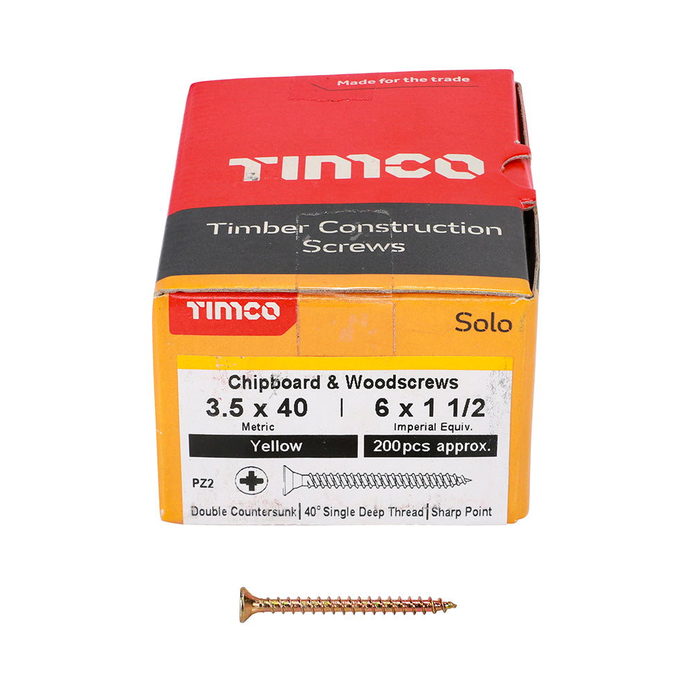 TIMCO - Solo Chipboard & Woodscrews - PZ - Double Countersunk - Yellow