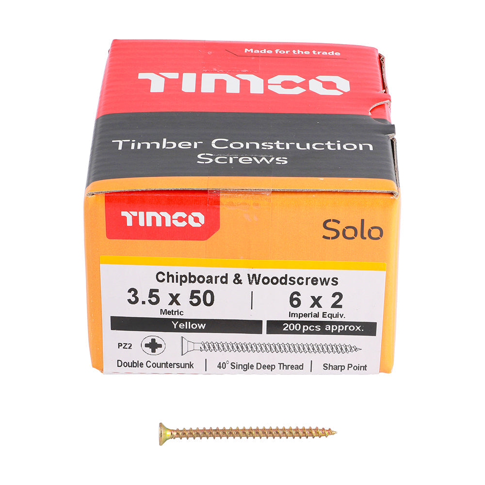 TIMCO - Solo Chipboard & Woodscrews - PZ - Double Countersunk - Yellow
