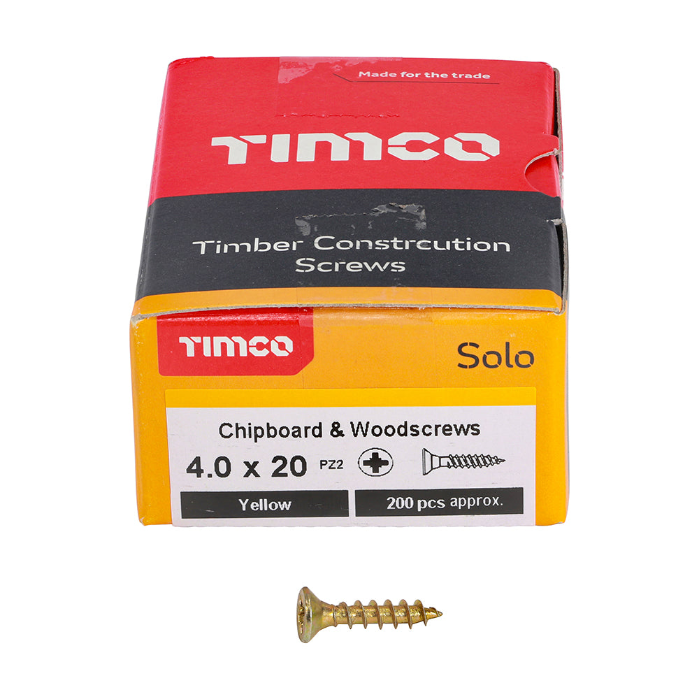 TIMCO - Solo Chipboard & Woodscrews - PZ - Double Countersunk - Yellow