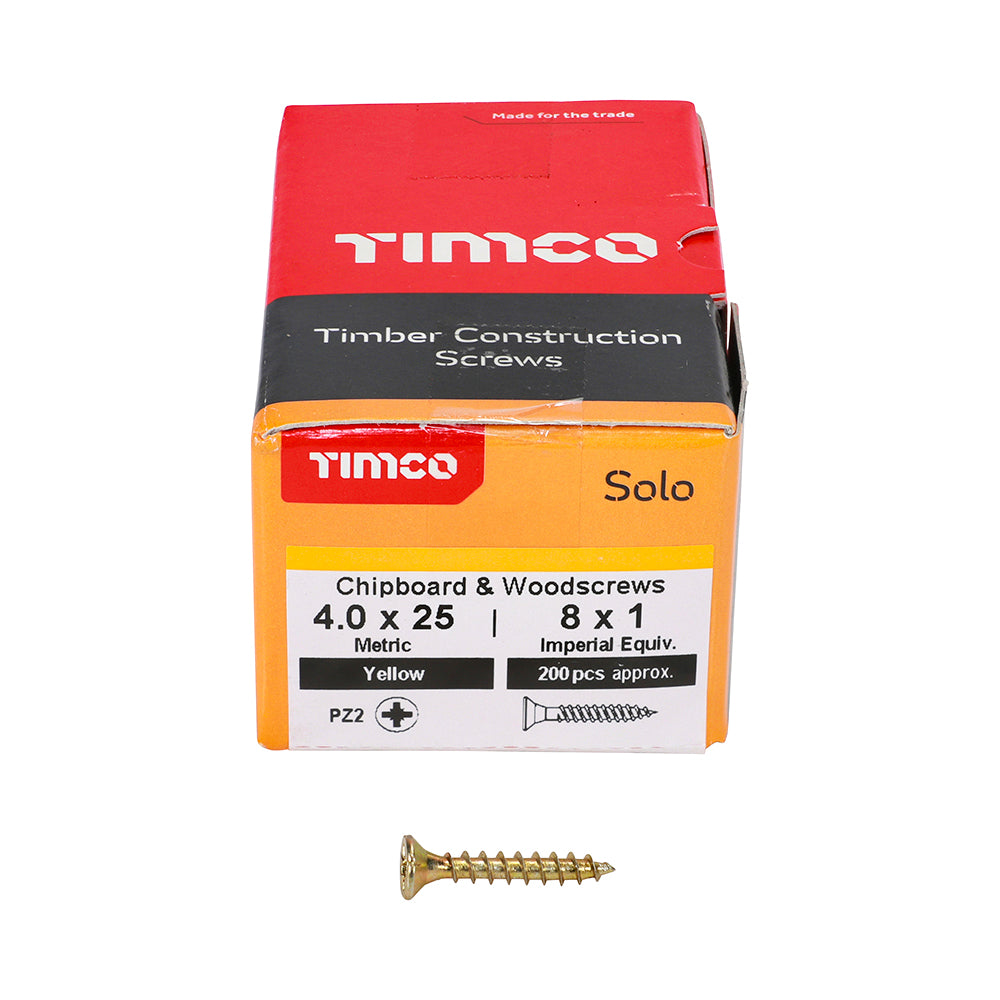 TIMCO - Solo Chipboard & Woodscrews - PZ - Double Countersunk - Yellow