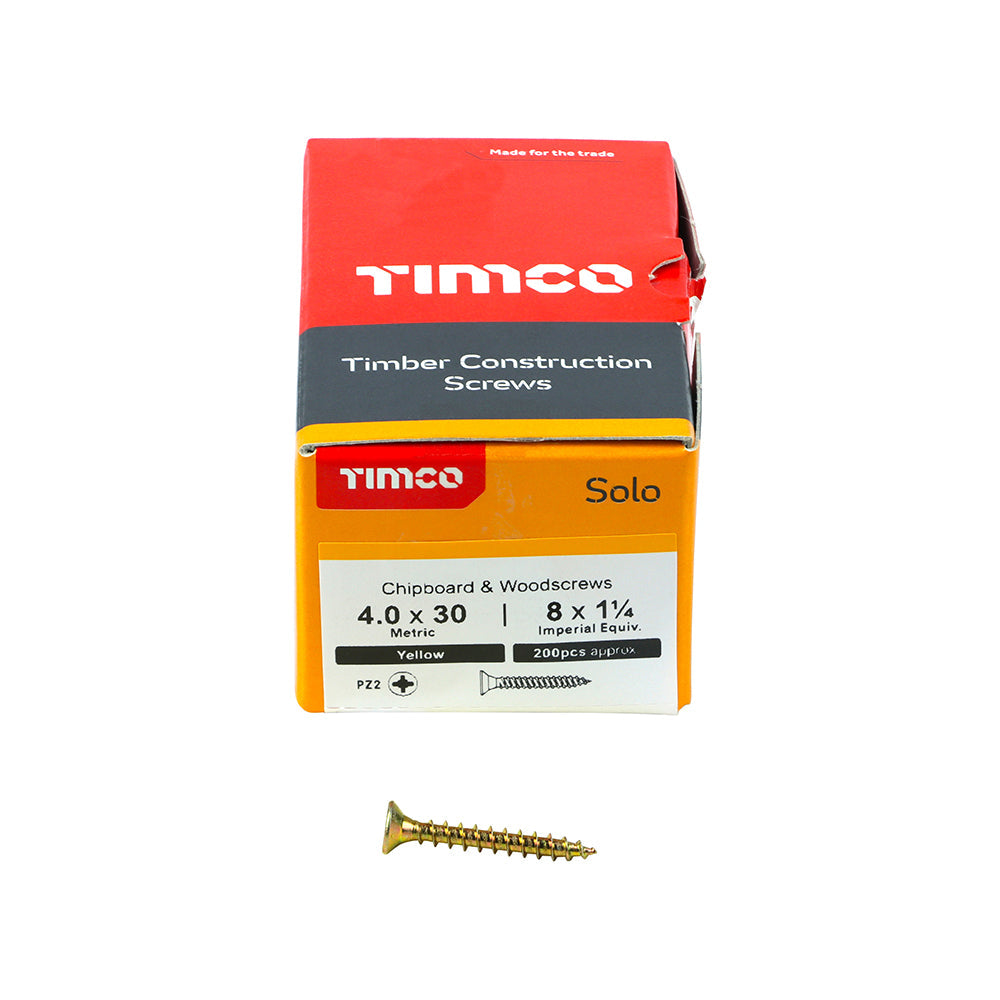 TIMCO - Solo Chipboard & Woodscrews - PZ - Double Countersunk - Yellow