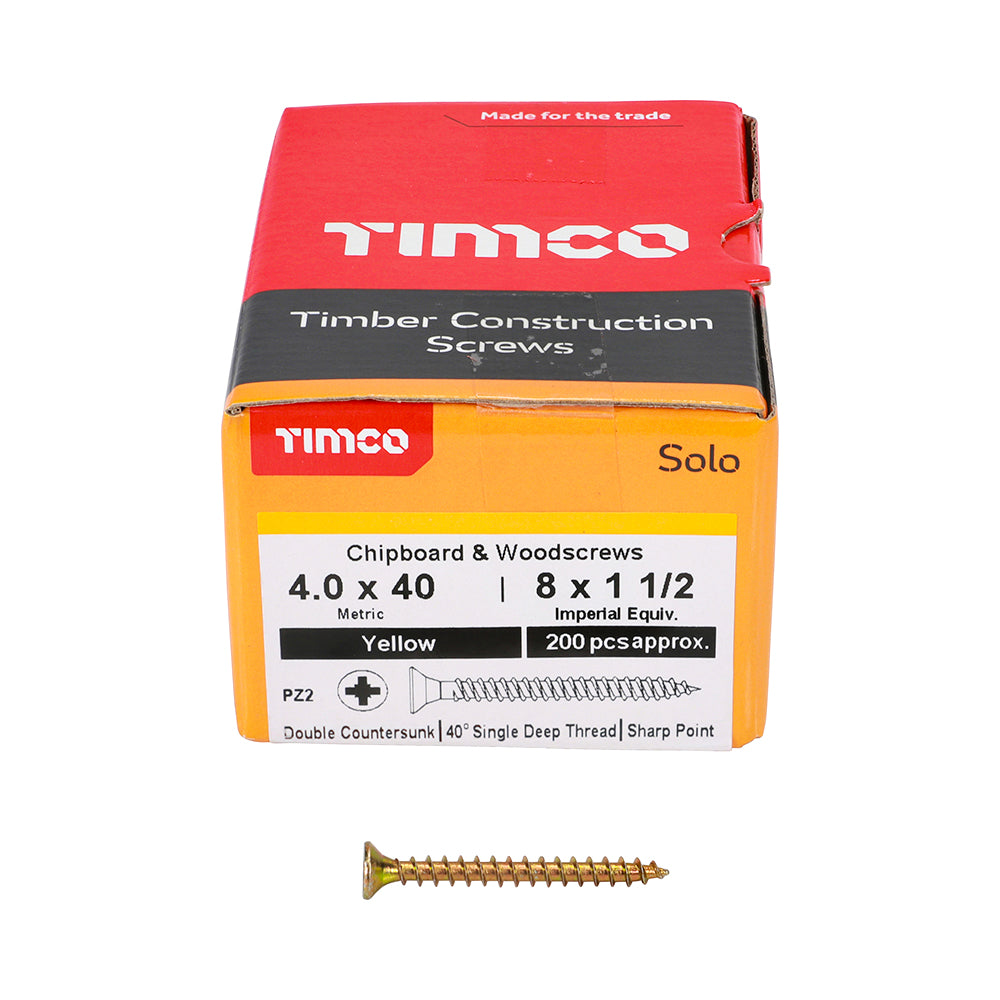 TIMCO - Solo Chipboard & Woodscrews - PZ - Double Countersunk - Yellow