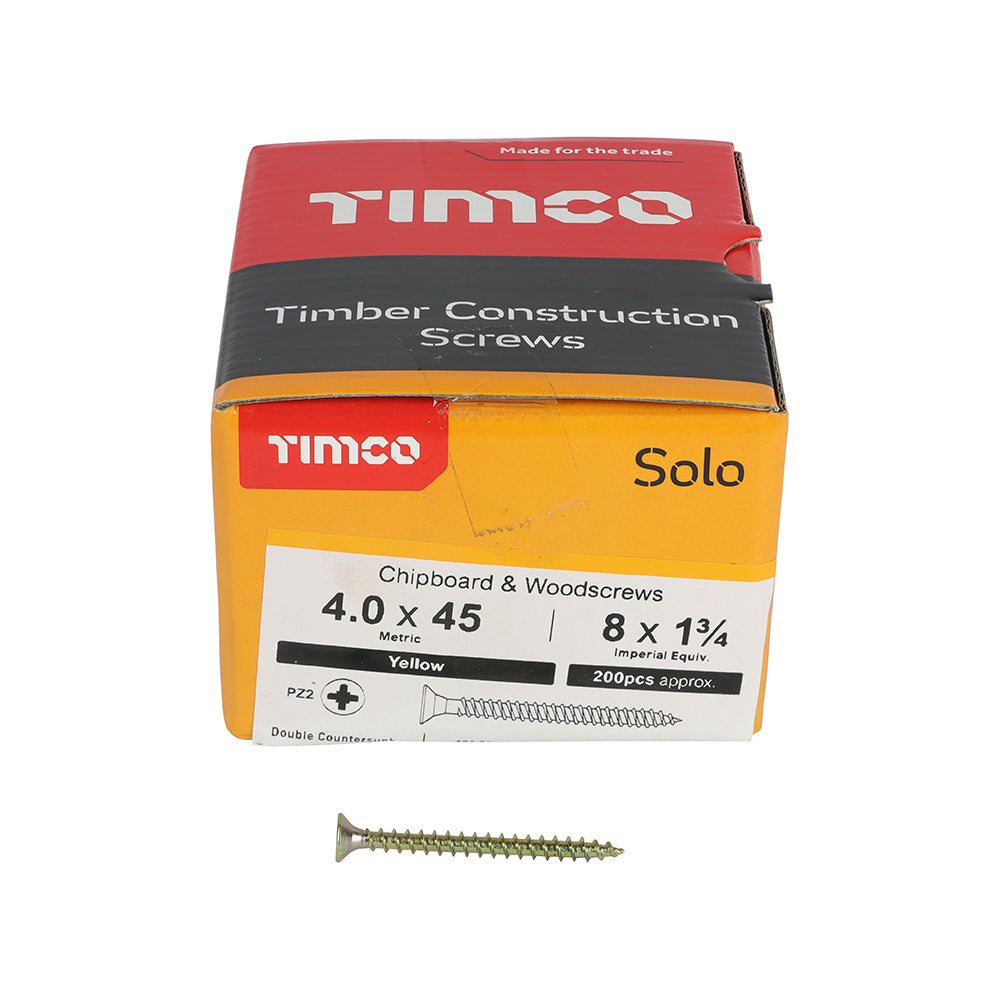 TIMCO - Solo Chipboard & Woodscrews - PZ - Double Countersunk - Yellow