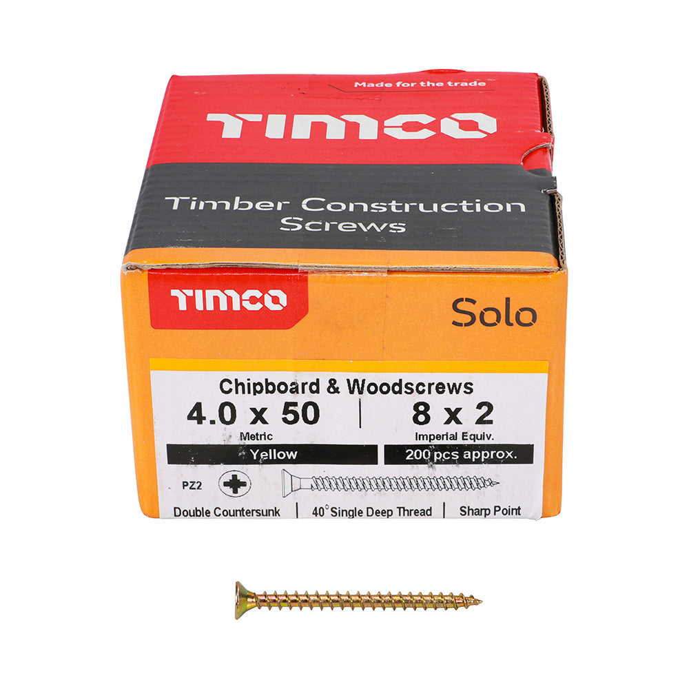 TIMCO - Solo Chipboard & Woodscrews - PZ - Double Countersunk - Yellow
