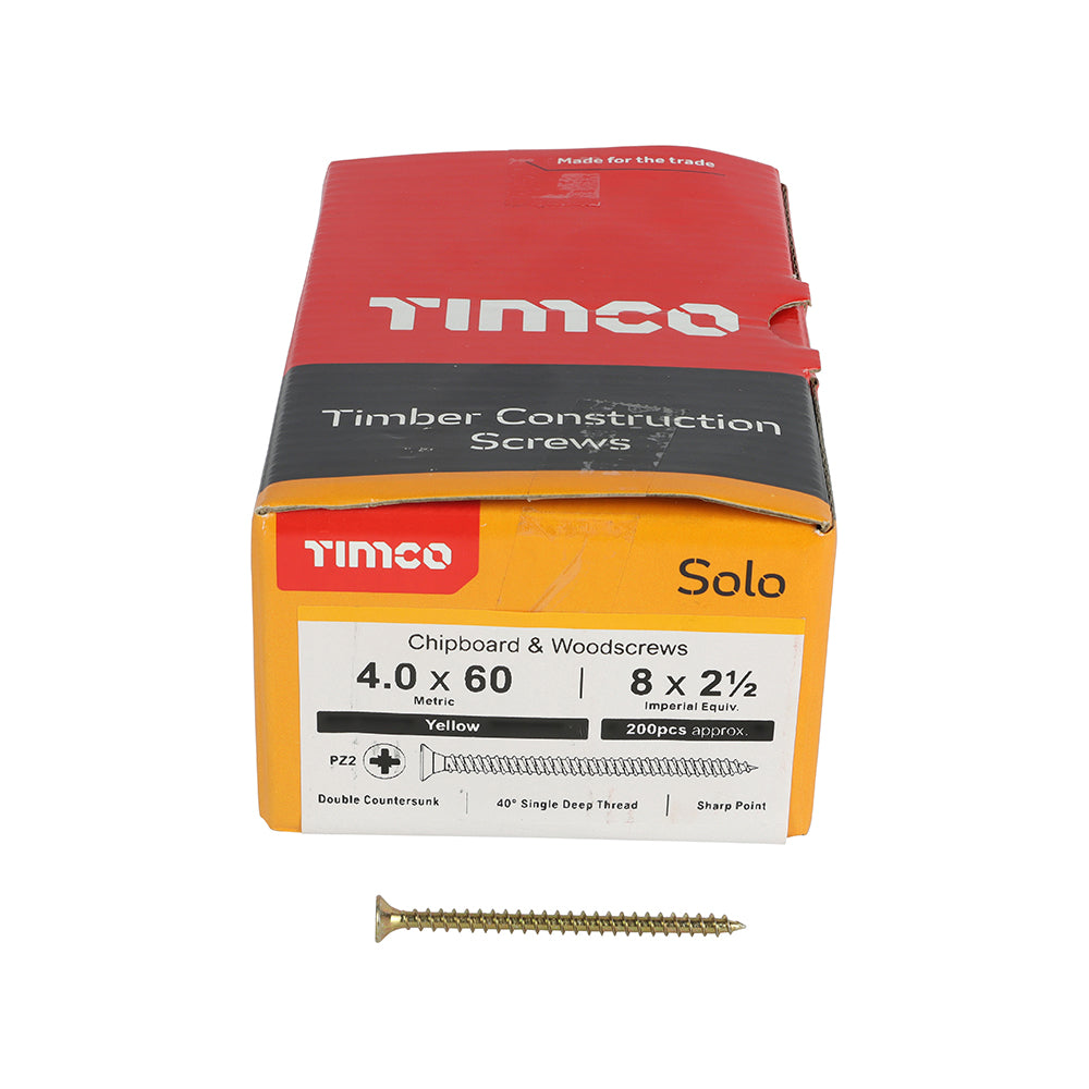 TIMCO - Solo Chipboard & Woodscrews - PZ - Double Countersunk - Yellow