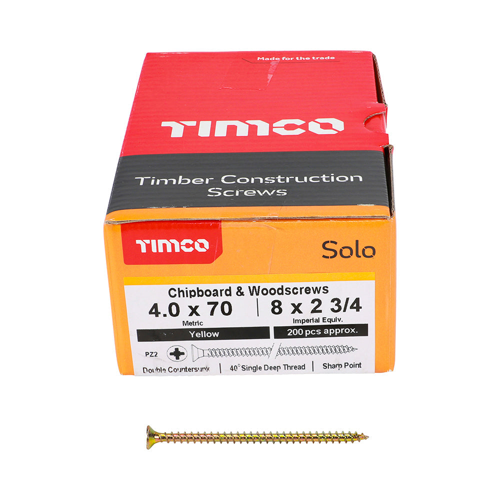 TIMCO - Solo Chipboard & Woodscrews - PZ - Double Countersunk - Yellow