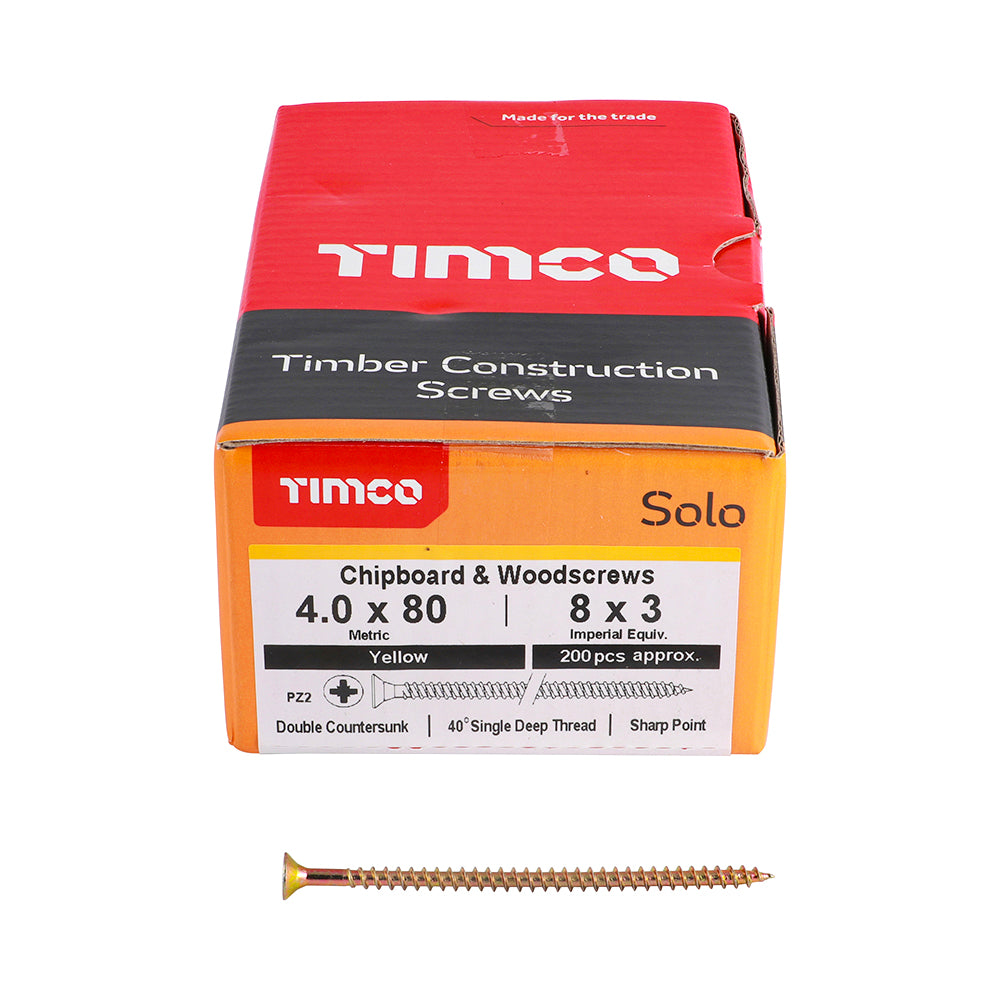 TIMCO - Solo Chipboard & Woodscrews - PZ - Double Countersunk - Yellow