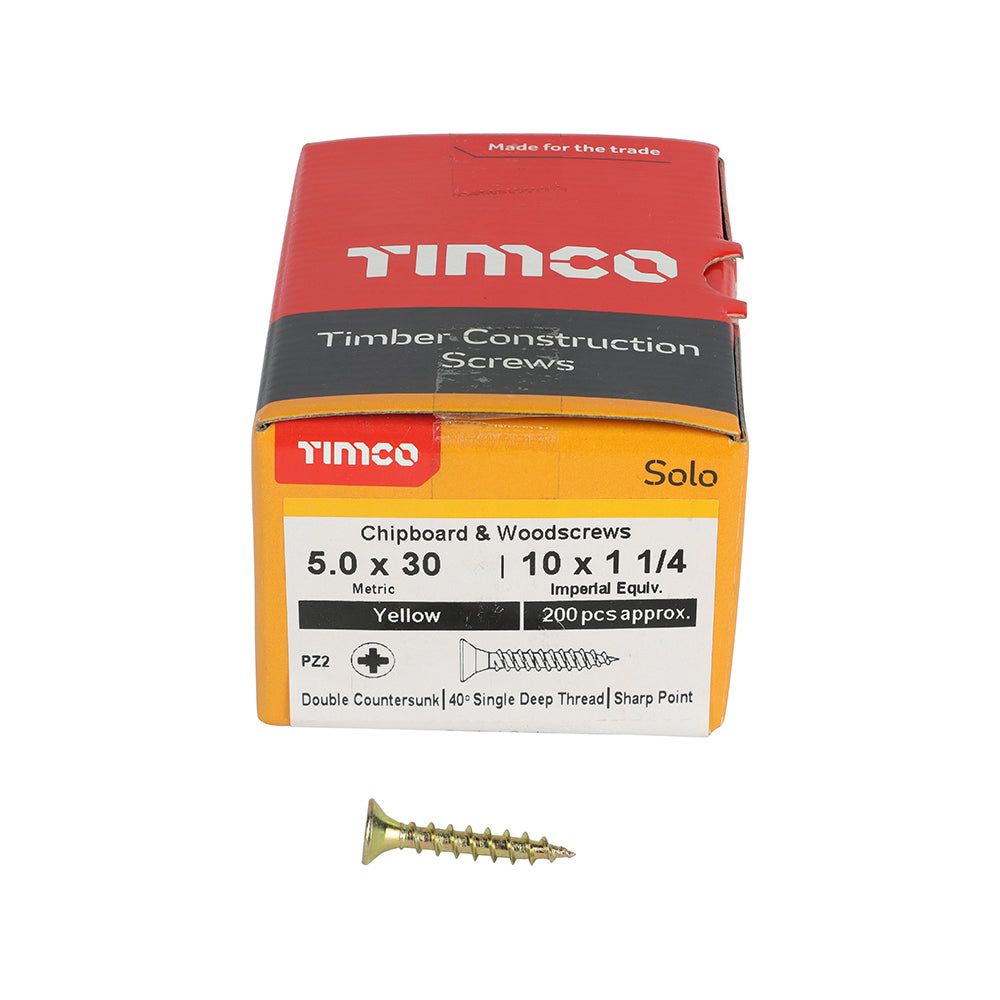 TIMCO - Solo Chipboard & Woodscrews - PZ - Double Countersunk - Yellow