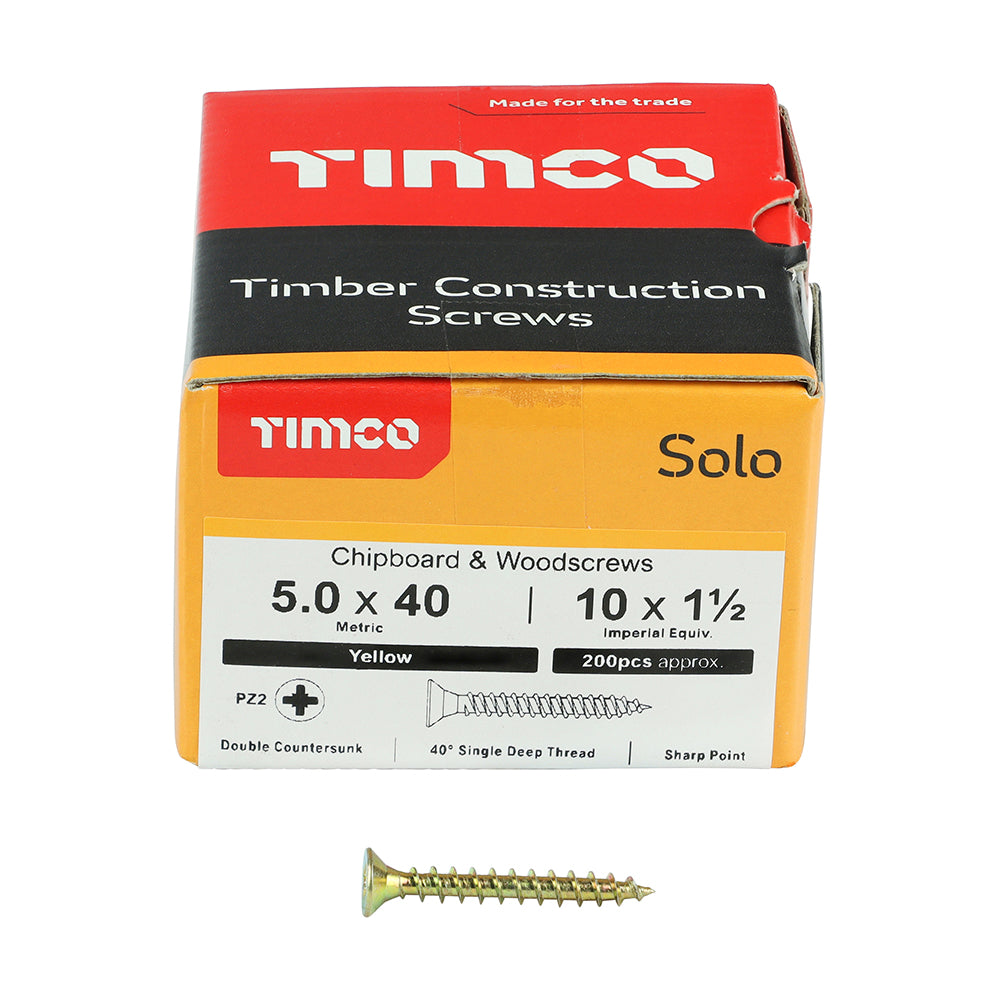 TIMCO - Solo Chipboard & Woodscrews - PZ - Double Countersunk - Yellow