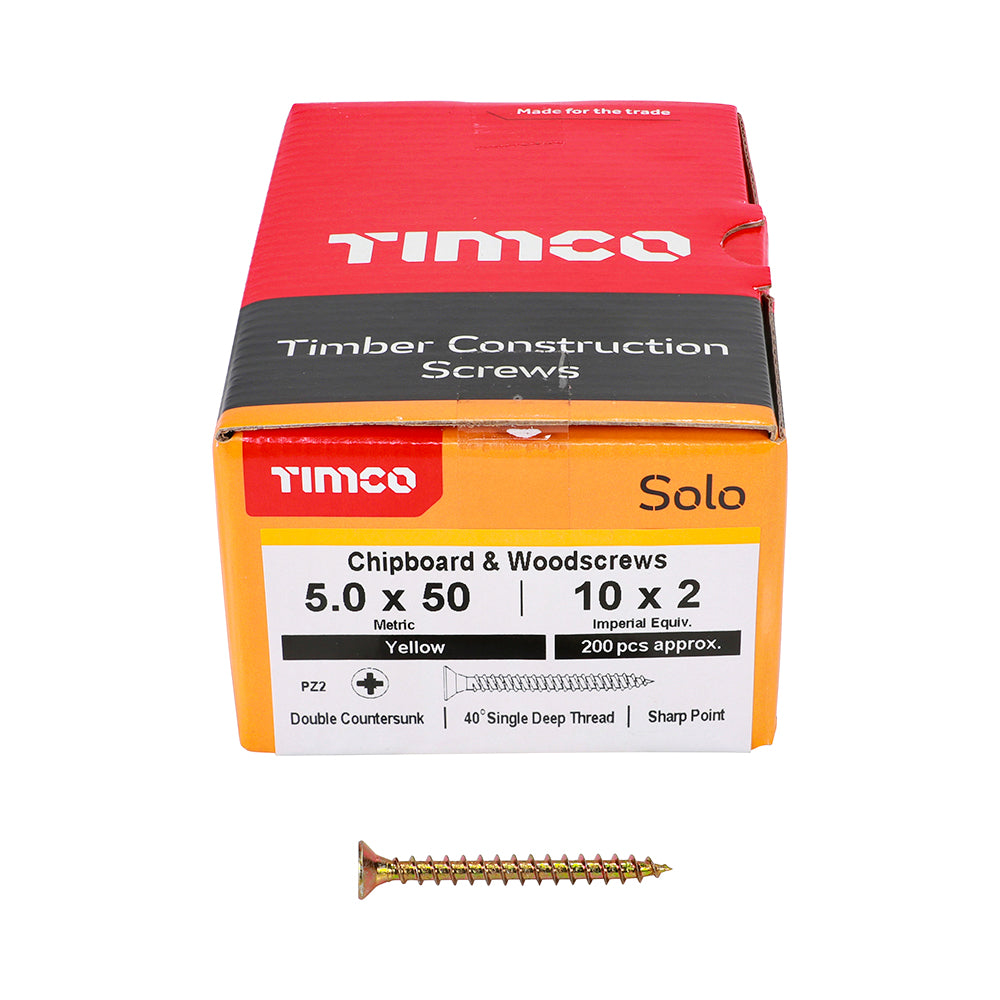 TIMCO - Solo Chipboard & Woodscrews - PZ - Double Countersunk - Yellow
