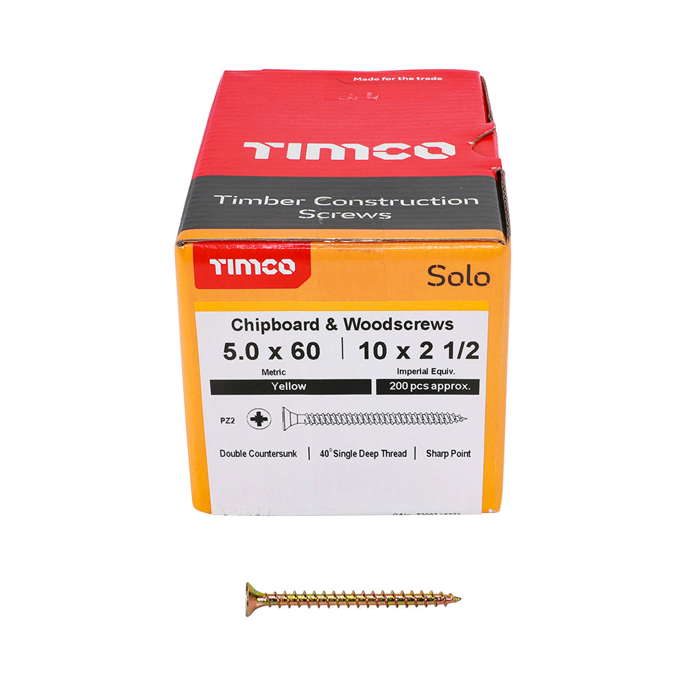 TIMCO - Solo Chipboard & Woodscrews - PZ - Double Countersunk - Yellow
