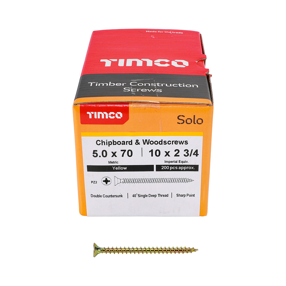 TIMCO - Solo Chipboard & Woodscrews - PZ - Double Countersunk - Yellow