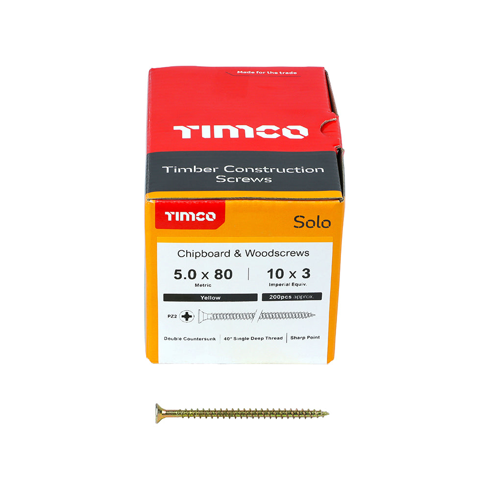 TIMCO - Solo Chipboard & Woodscrews - PZ - Double Countersunk - Yellow