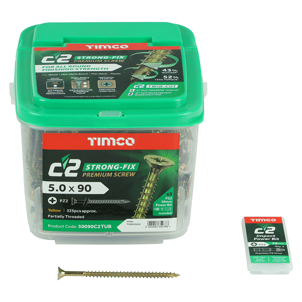 TIMCO - C2 Strong-Fix - PZ - Double Countersunk - Twin-Cut - Yellow - Tubs