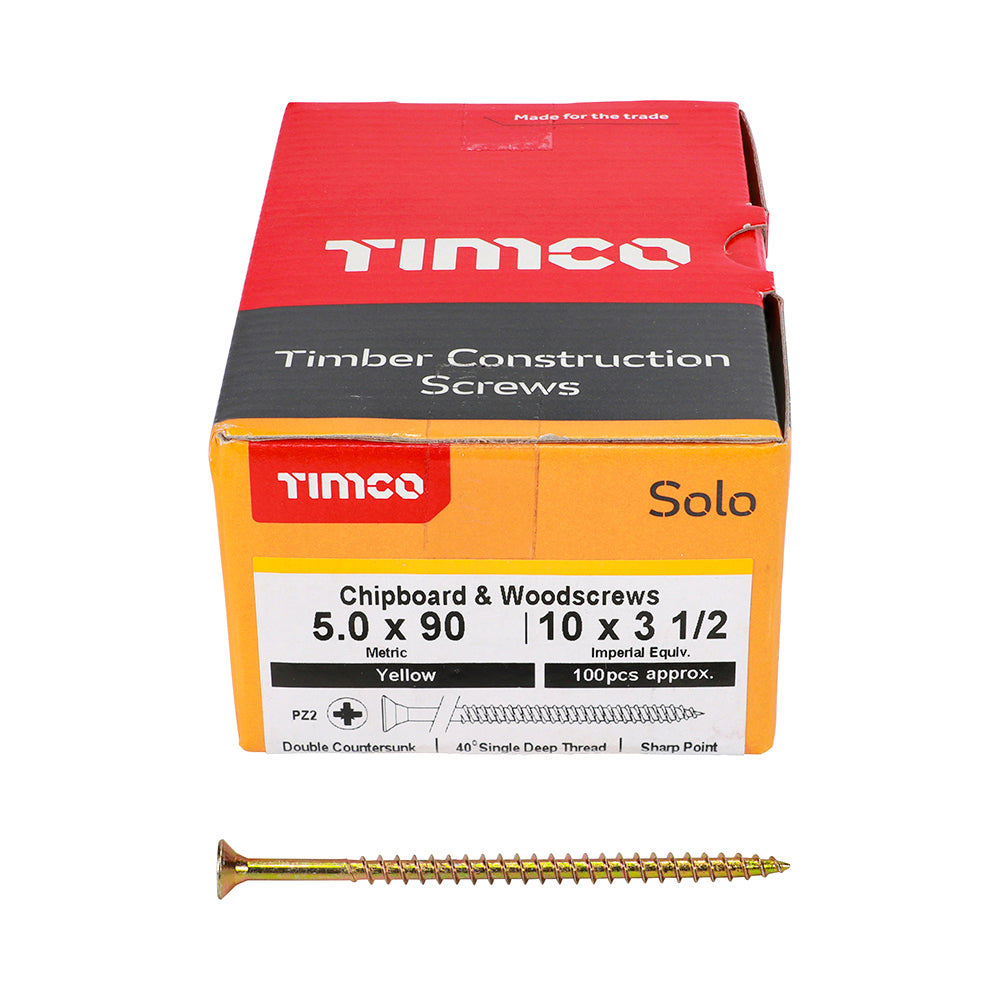 TIMCO - Solo Chipboard & Woodscrews - PZ - Double Countersunk - Yellow