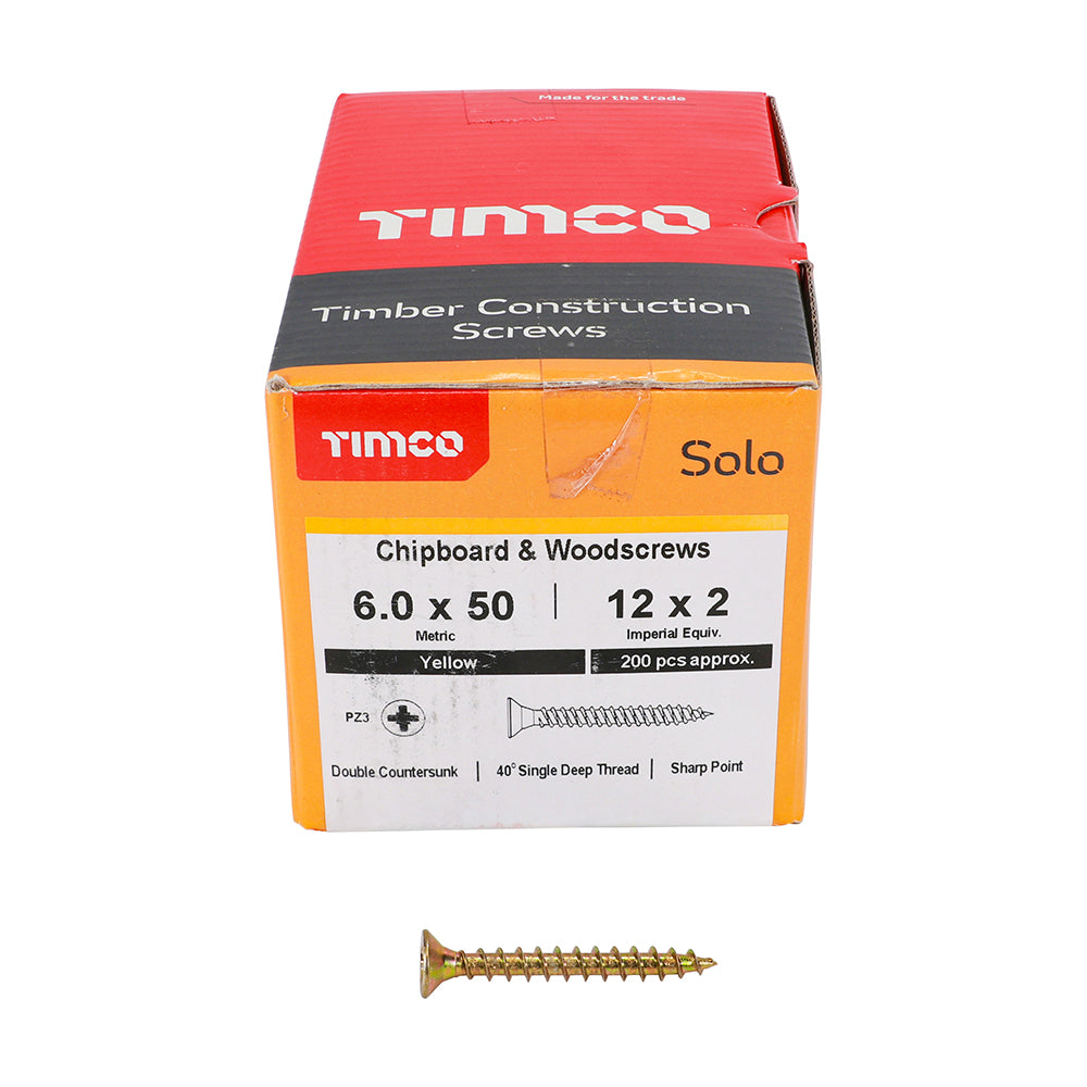 TIMCO - Solo Chipboard & Woodscrews - PZ - Double Countersunk - Yellow
