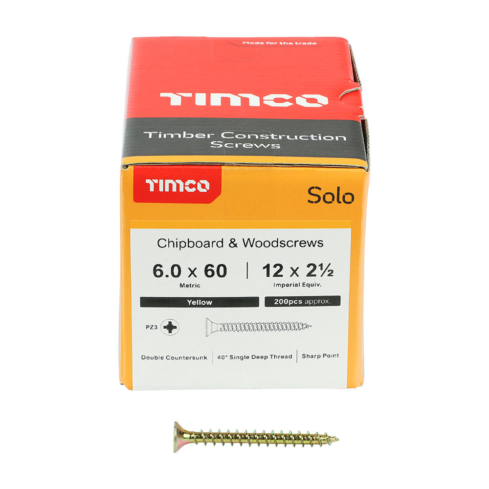 TIMCO - Solo Chipboard & Woodscrews - PZ - Double Countersunk - Yellow
