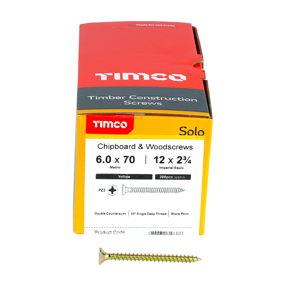 TIMCO - Solo Chipboard & Woodscrews - PZ - Double Countersunk - Yellow
