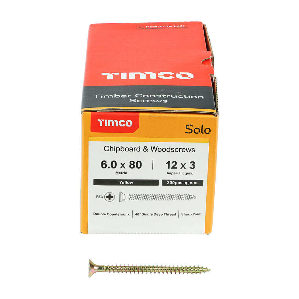 TIMCO - Solo Chipboard & Woodscrews - PZ - Double Countersunk - Yellow