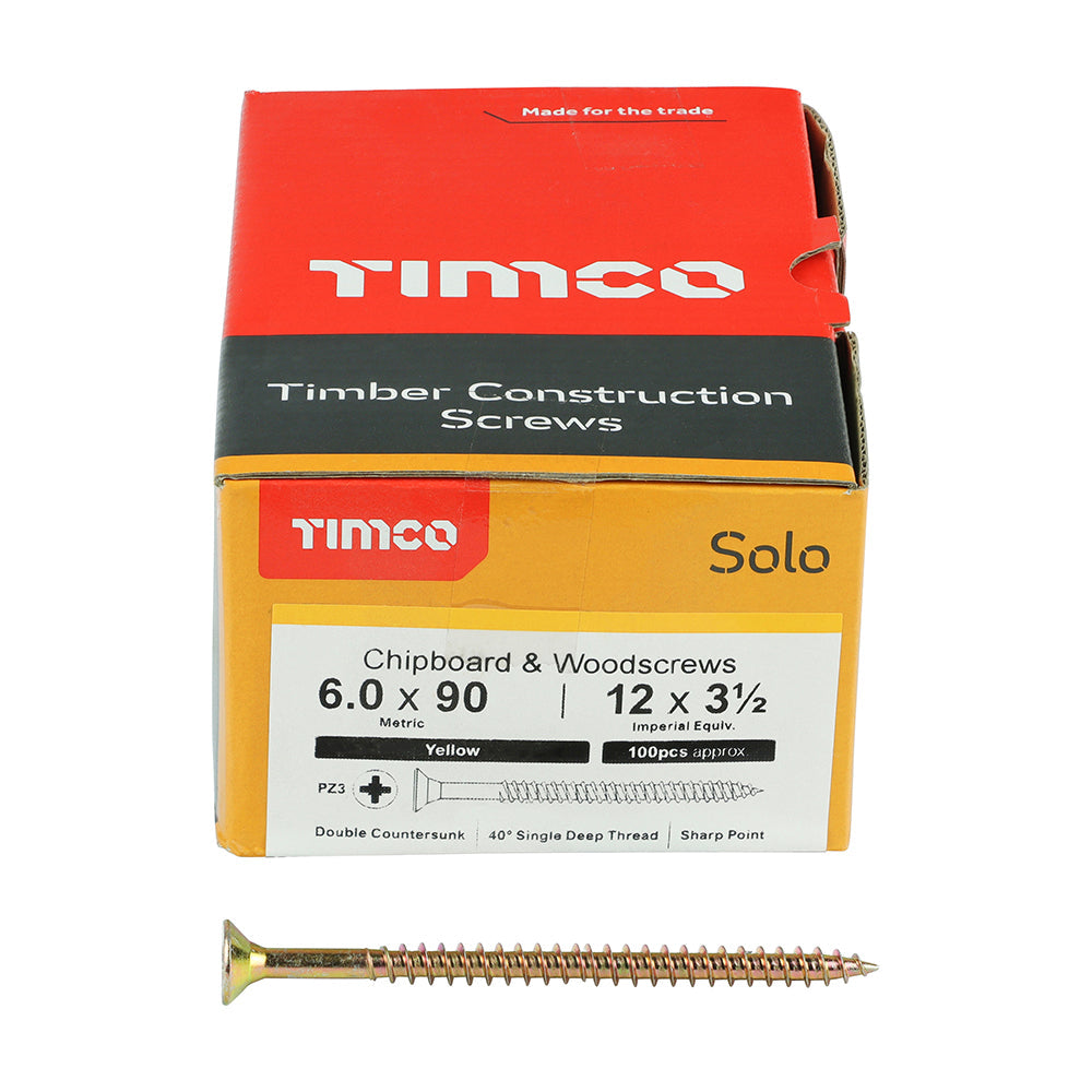 TIMCO - Solo Chipboard & Woodscrews - PZ - Double Countersunk - Yellow