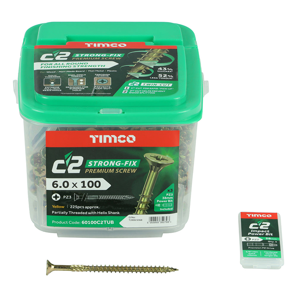 TIMCO - C2 Strong-Fix - PZ - Double Countersunk - Twin-Cut - Yellow - Tubs