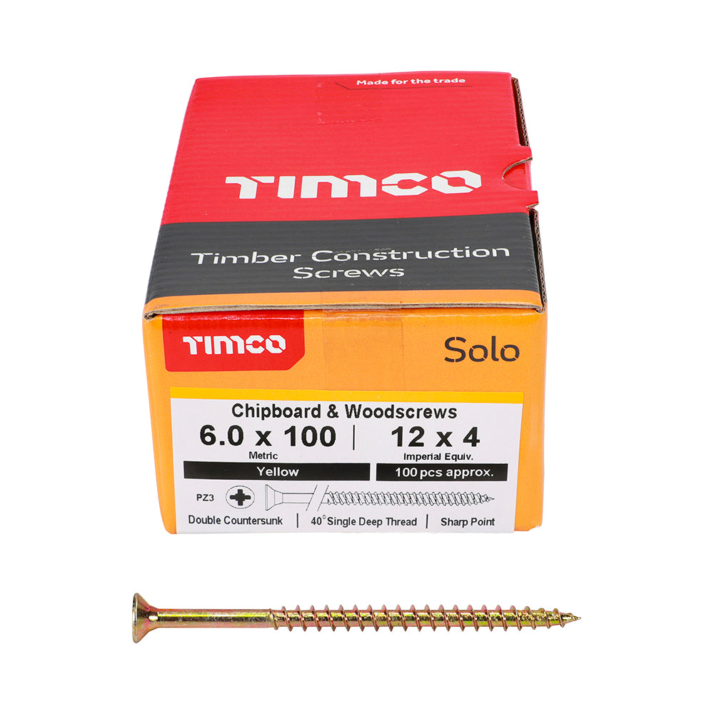 TIMCO - Solo Chipboard & Woodscrews - PZ - Double Countersunk - Yellow