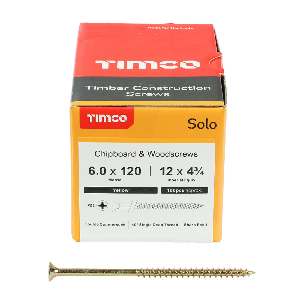 TIMCO - Solo Chipboard & Woodscrews - PZ - Double Countersunk - Yellow