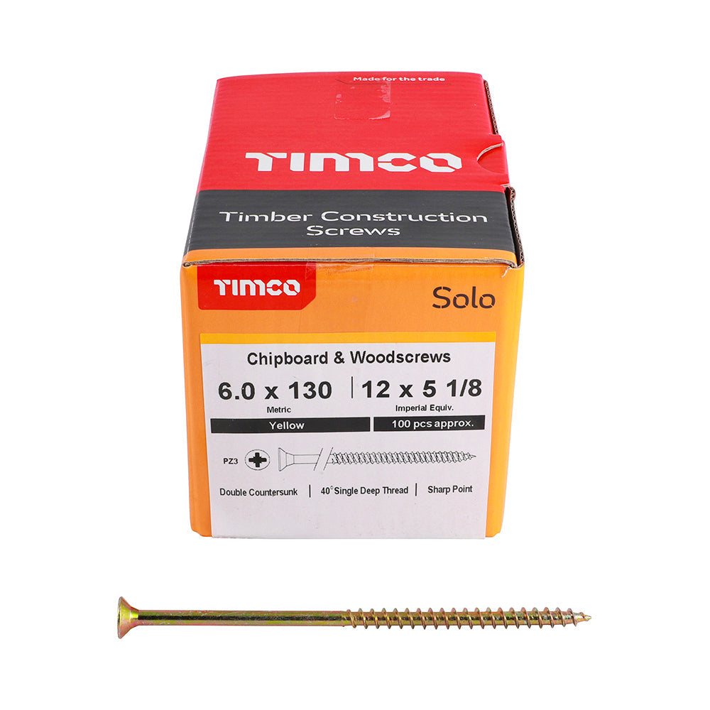 TIMCO - Solo Chipboard & Woodscrews - PZ - Double Countersunk - Yellow