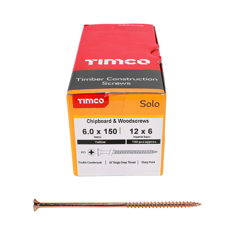 TIMCO - Solo Chipboard & Woodscrews - PZ - Double Countersunk - Yellow