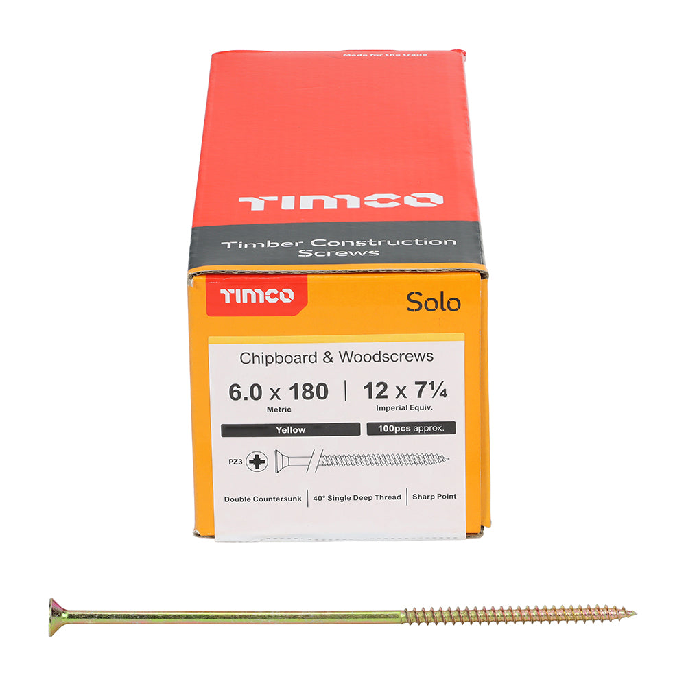 TIMCO - Solo Chipboard & Woodscrews - PZ - Double Countersunk - Yellow