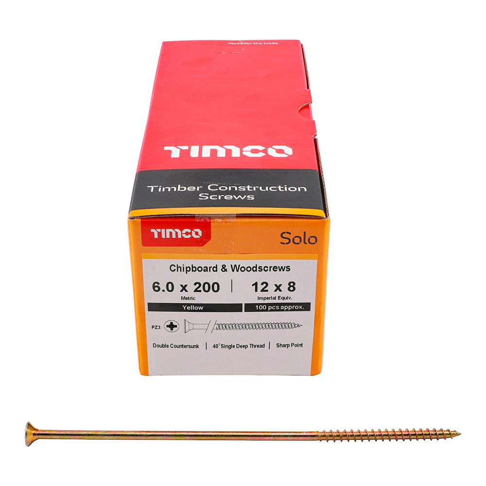 TIMCO - Solo Chipboard & Woodscrews - PZ - Double Countersunk - Yellow