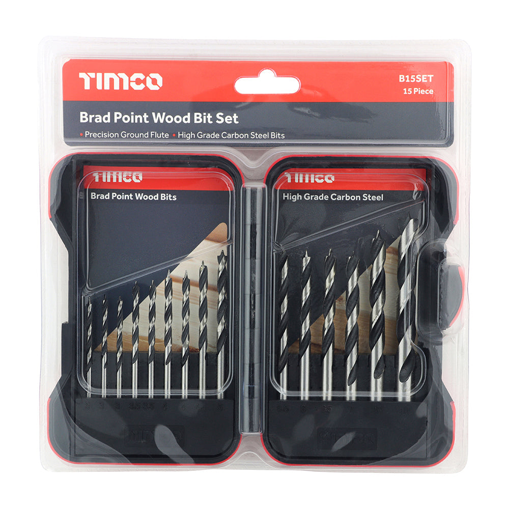 Brad Point Wood Bit Set - 15 pcs