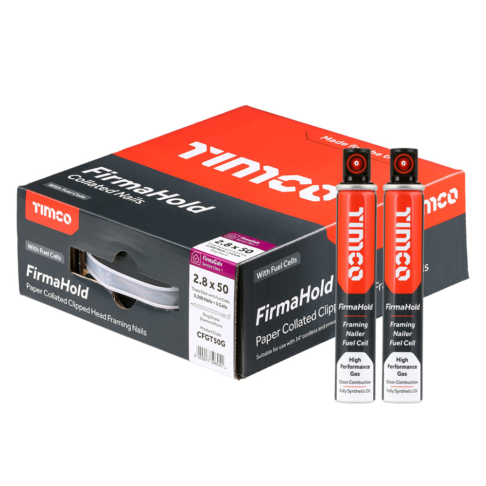 2.8 x 50mm - FirmaHold Collated Clipped Head Nails & Fuel Cells - Trade Pack - Plain Shank - FirmaGalv