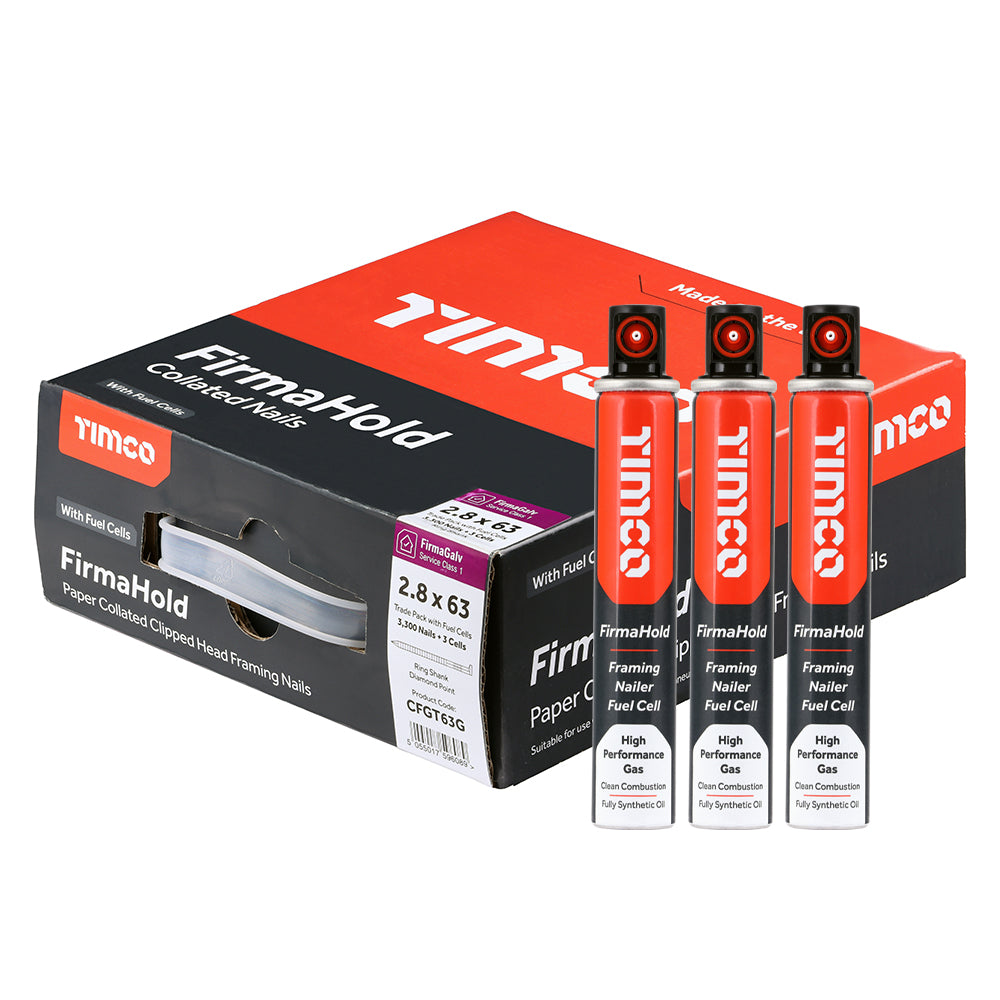 2.8 x 63mm - FirmaHold Collated Clipped Head Nails & Fuel Cells - Trade Pack - Plain Shank - FirmaGalv